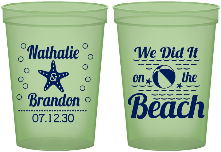 Custom Wedding 16 oz Glow In The Dark Cups - We Did It On The Beach | 287