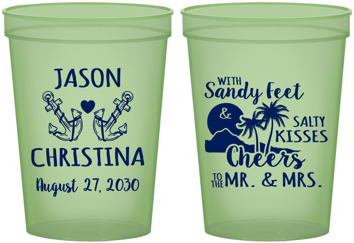 Custom Wedding 16 oz Glow In The Dark Cups - Sandy Feet Salty Kisses | 291