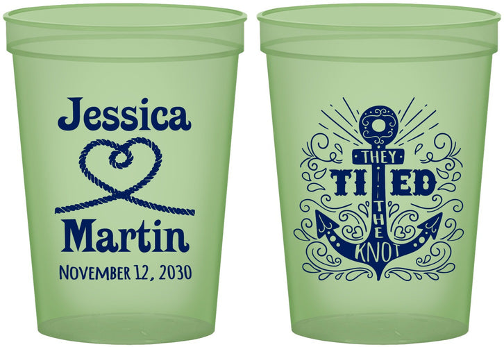 Custom Wedding 16 oz Glow In The Dark Cups - They Tied The Knot Nautical | 293