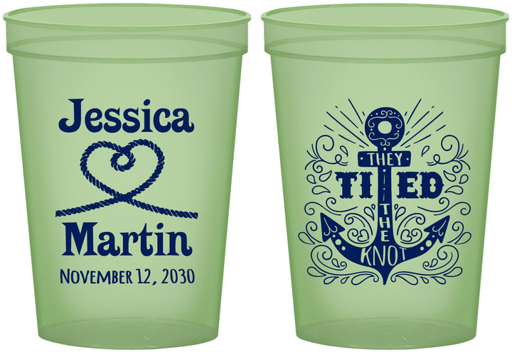 Custom Wedding 16 oz Glow In The Dark Cups - They Tied The Knot Nautical | 293