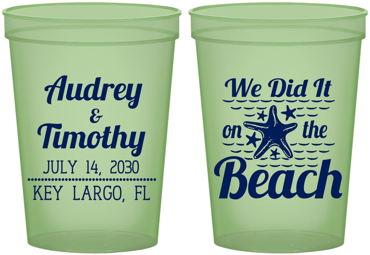 Custom Wedding 16 oz Glow In The Dark Cups - We Did It On The Beach | 294