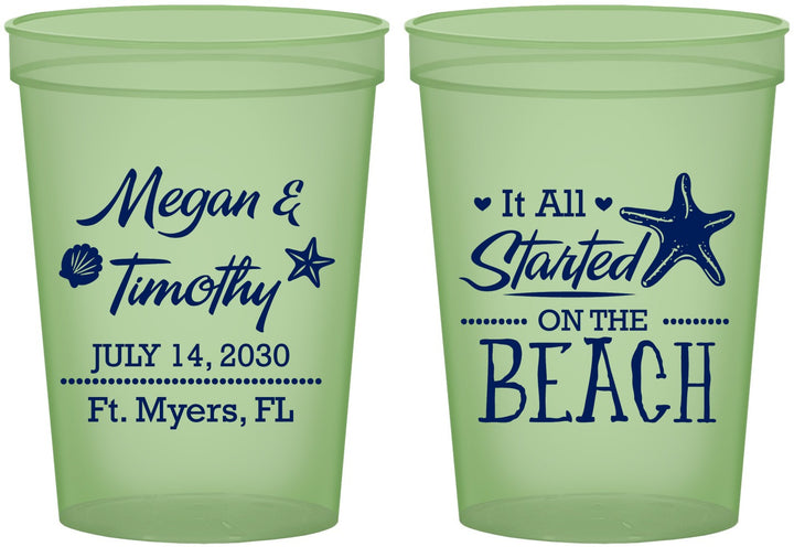 Custom Wedding 16 oz Glow In The Dark Cups - Started On The Beach | 295