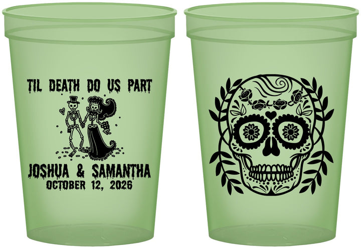 Custom Wedding 16 oz Glow In The Dark Cups - Til Death Do Us Part | 297