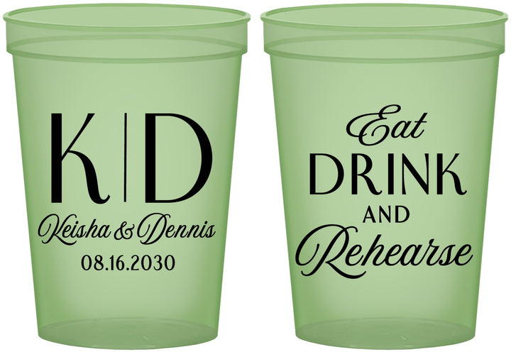 Custom Rehearsal Dinner 16 oz Glow In The Dark Cups - Eat Drink Rehearse | 30000