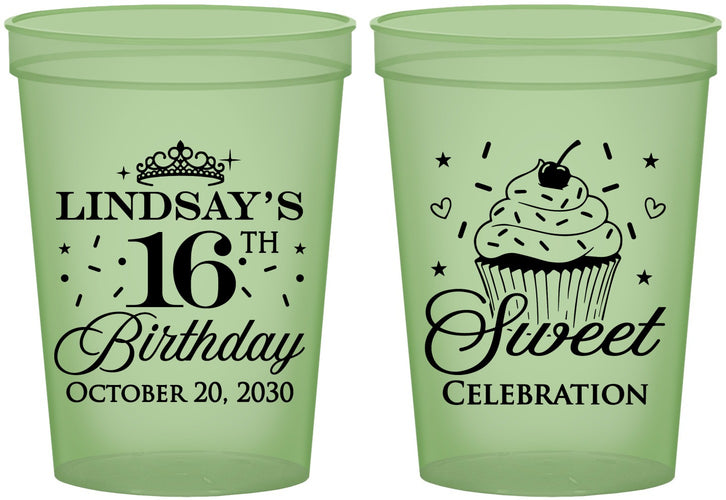 Custom 16th Birthday 16 oz Glow In The Dark Cups - Cupcake | 300000