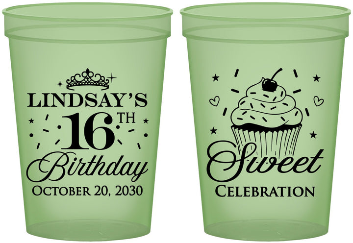 Custom 16th Birthday 16 oz Glow In The Dark Cups - Cupcake | 300000