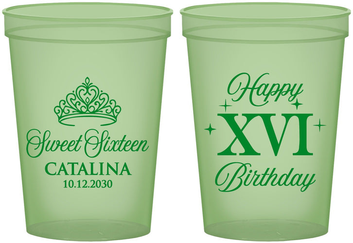 Custom 16th Birthday 16 oz Glow In The Dark Cups - Tiara | 300002