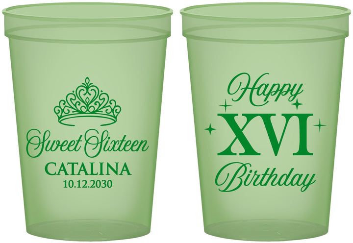 Custom 16th Birthday 16 oz Glow In The Dark Cups - Tiara | 300002