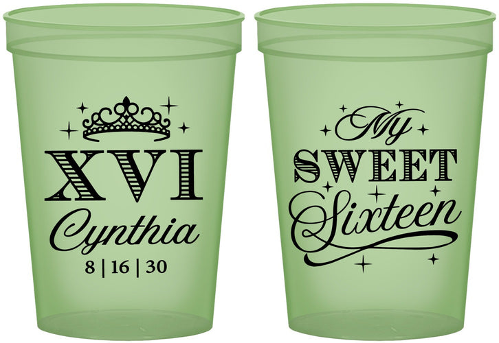 Custom 16th Birthday 16 oz Glow In The Dark Cups - Tiara | 300003