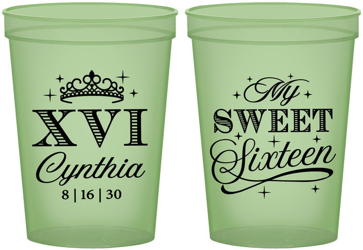 Custom 16th Birthday 16 oz Glow In The Dark Cups - Tiara | 300003