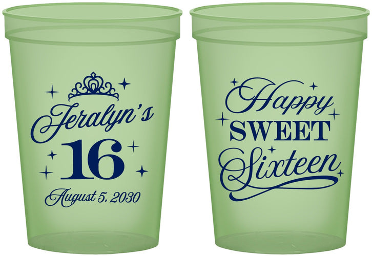 Custom 16th Birthday 16 oz Glow In The Dark Cups - Tiara | 300004