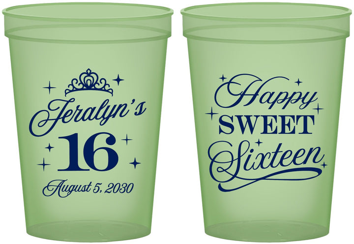 Custom 16th Birthday 16 oz Glow In The Dark Cups - Tiara | 300004