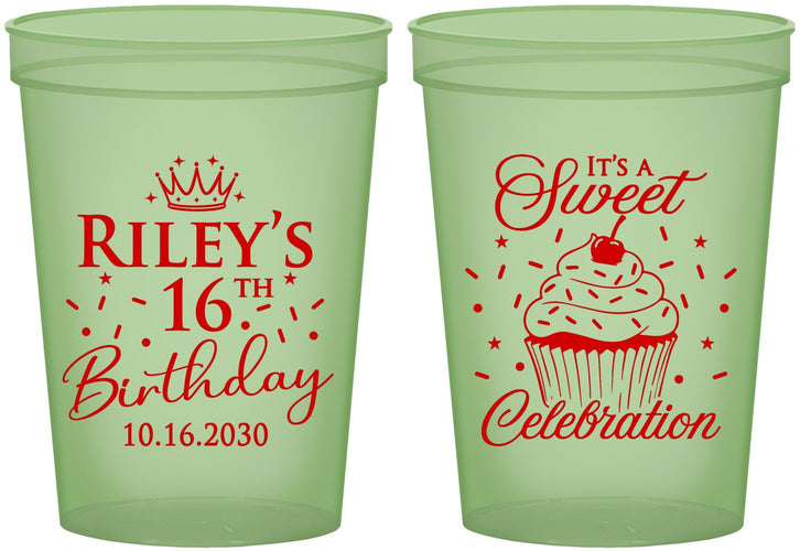 Custom 16th Birthday 16 oz Glow In The Dark Cups - Cupcake | 300006