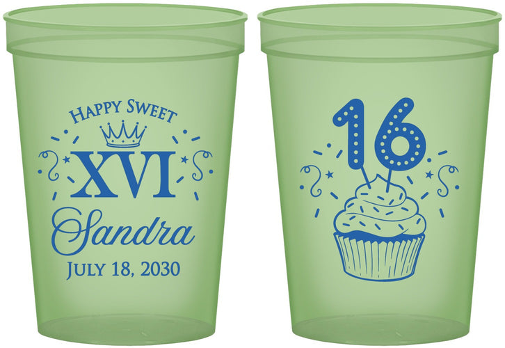 Custom 16th Birthday 16 oz Glow In The Dark Cups - Cupcake | 300007