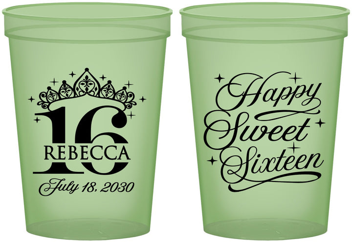 Custom 16th Birthday 16 oz Glow In The Dark Cups - Tiara | 300008