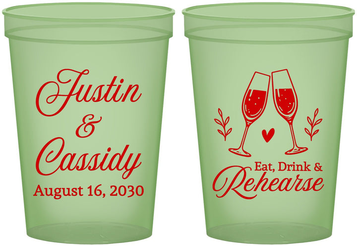 Custom Rehearsal Dinner 16 oz Glow In The Dark Cups - Eat Drink Rehearse | 30001