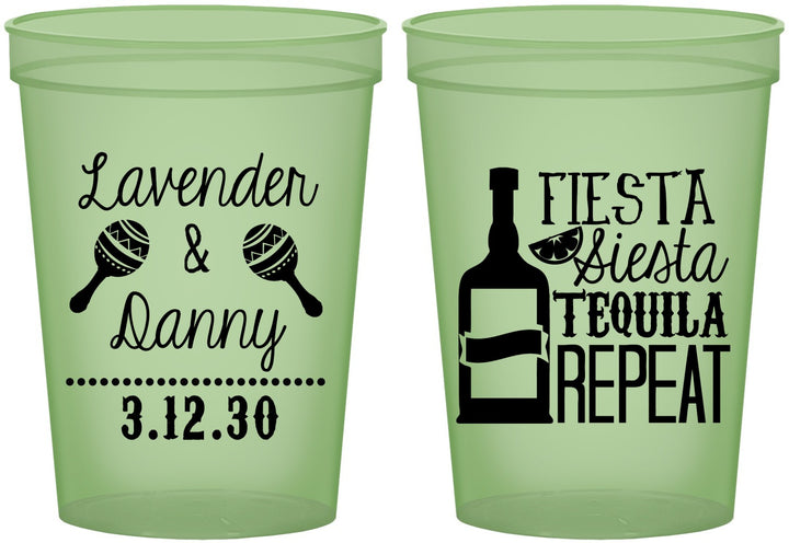 Custom Wedding 16 oz Glow In The Dark Cups - Fiesta Siesta Tequila Repeat | 306