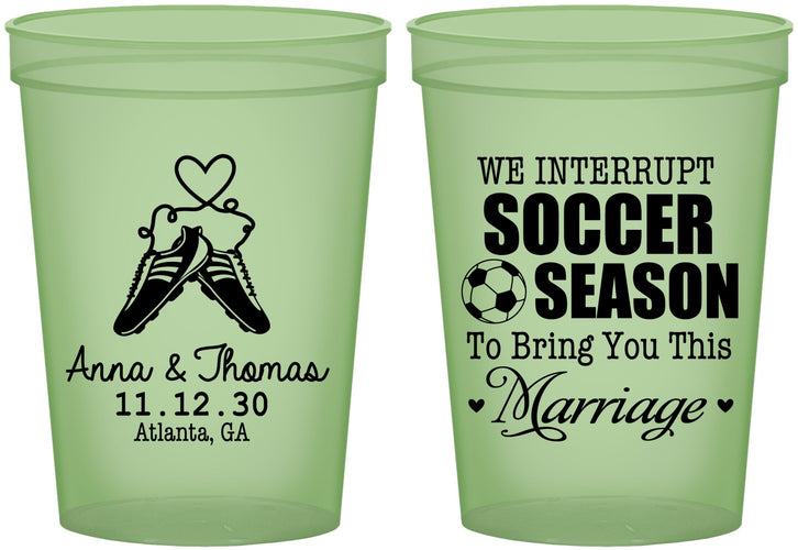 Custom Wedding 16 oz Glow In The Dark Cups - We Interrupt Soccer | 311
