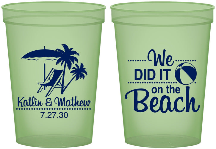 Custom Wedding 16 oz Glow In The Dark Cups - We Did It On The Beach | 317