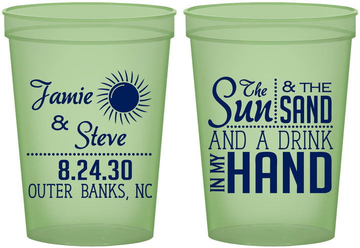 Custom Wedding 16 oz Glow In The Dark Cups - Sun Sand Drink In My Hand | 319