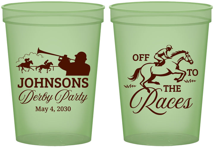 Custom Derby Day 16 oz Glow In The Dark Cups - Off To The Races | 320002
