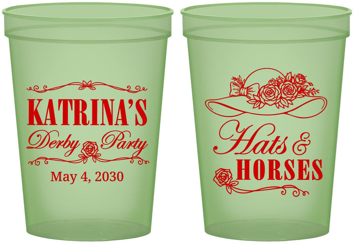 Custom Derby Day 16 oz Glow In The Dark Cups - Hats And Horses | 320005