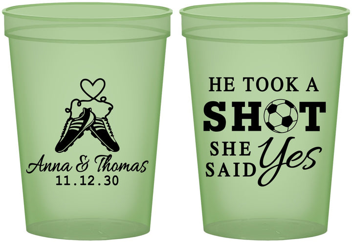 Custom Wedding 16 oz Glow In The Dark Cups - Took A Shot Soccer | 322