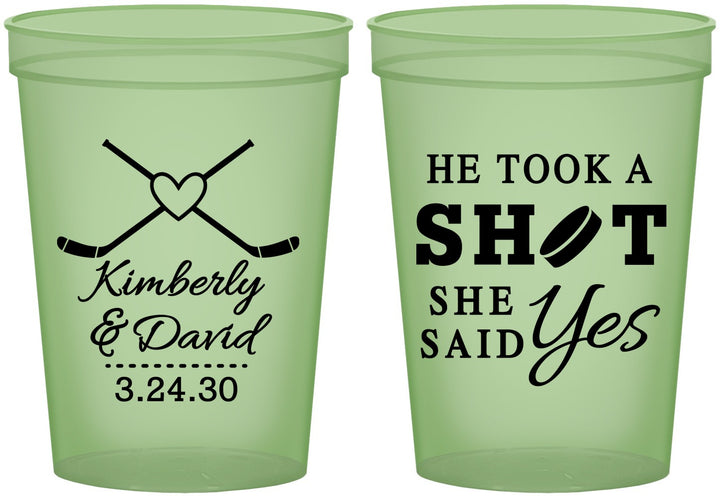 Custom Wedding 16 oz Glow In The Dark Cups - Took A Shot Hockey | 323