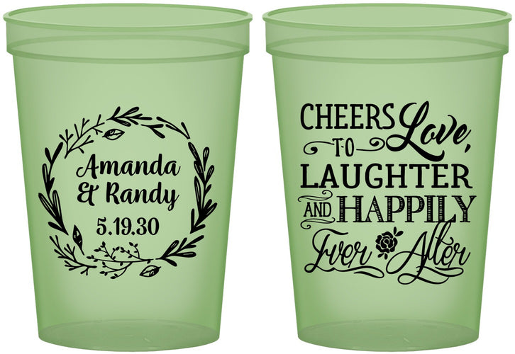 Custom Wedding 16 oz Glow In The Dark Cups - Love Laughter Happily | 326
