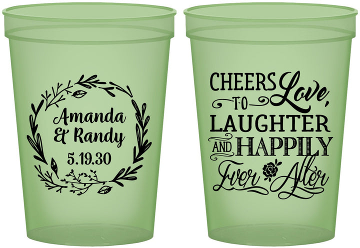 Custom Wedding 16 oz Glow In The Dark Cups - Love Laughter Happily | 326