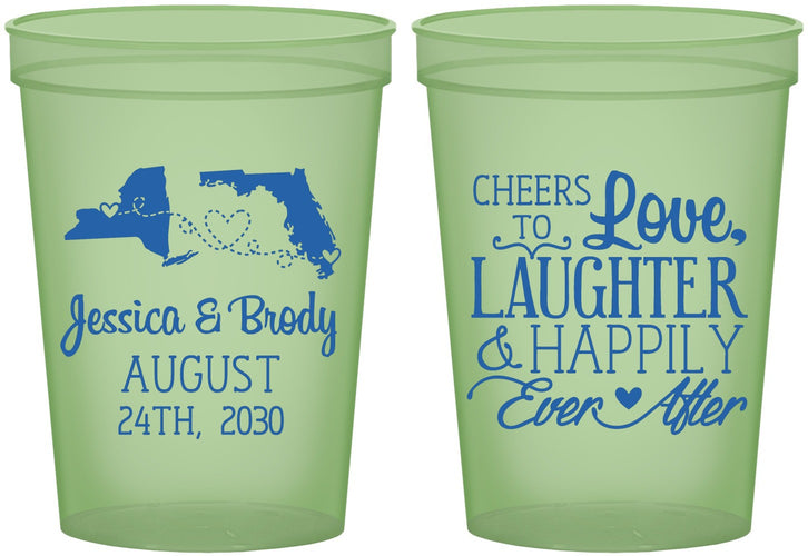 Custom Wedding 16 oz Glow In The Dark Cups - Love Laughter Happily | 329