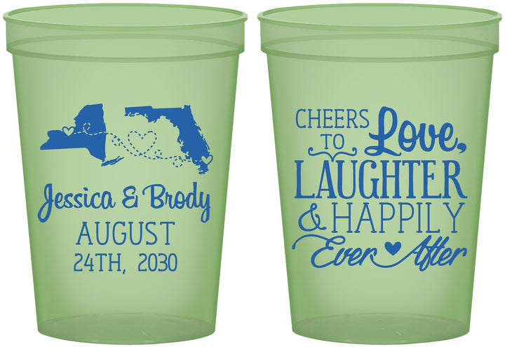 Custom Wedding 16 oz Glow In The Dark Cups - Love Laughter Happily | 329