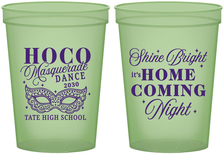 Custom Homecoming 16 oz Glow In The Dark Cups - Hoco Masquerade Dance | 330009