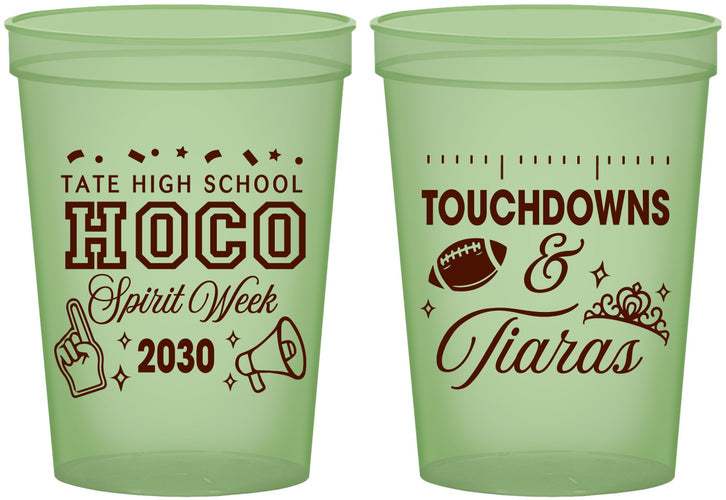 Custom Homecoming 16 oz Glow In The Dark Cups - Touchdowns And Tiaras | 330010
