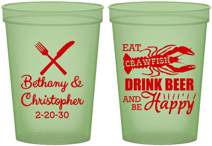 Custom Wedding 16 oz Glow In The Dark Cups - Crawfish Boil | 332