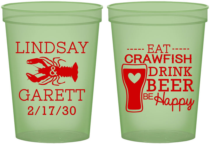 Custom Wedding 16 oz Glow In The Dark Cups - Crawfish Boil | 333
