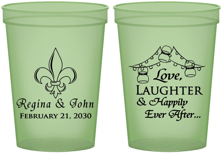 Custom Wedding 16 oz Glow In The Dark Cups - Love Laughter Happily | 338