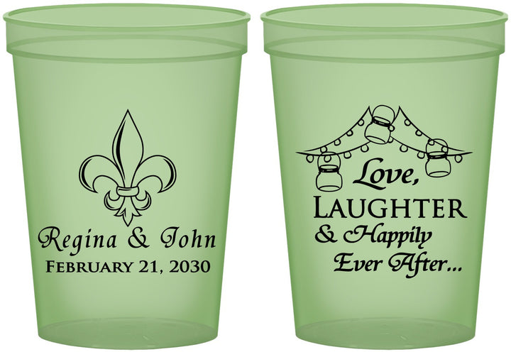 Custom Wedding 16 oz Glow In The Dark Cups - Love Laughter Happily | 338
