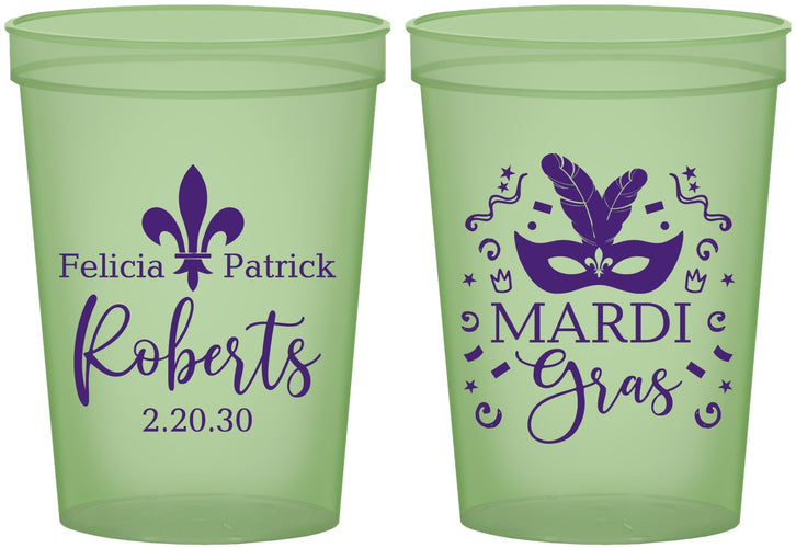 Custom Wedding 16 oz Glow In The Dark Cups - Mardi Gras | 339