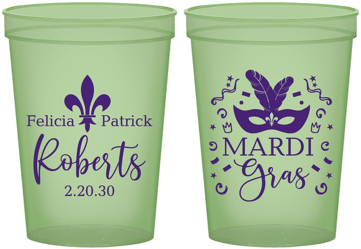 Custom Wedding 16 oz Glow In The Dark Cups - Mardi Gras | 339