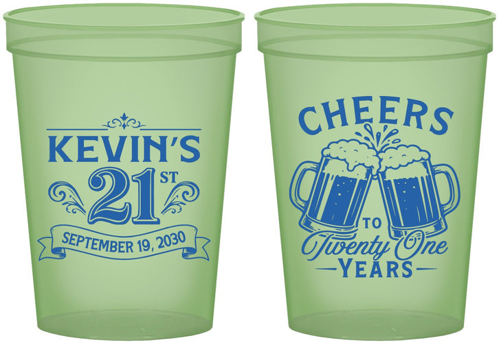 Custom 21st Birthday 16 oz Glow In The Dark Cups - Cheers To Twenty One Years | 340000