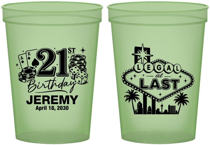 Custom 21st Birthday 16 oz Glow In The Dark Cups - Legal At Last Vegas | 340003