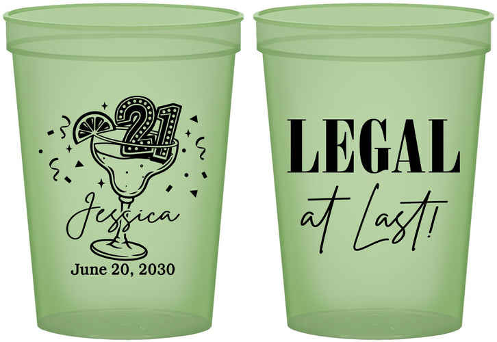 Custom 21st Birthday 16 oz Glow In The Dark Cups - Legal At Last | 340005