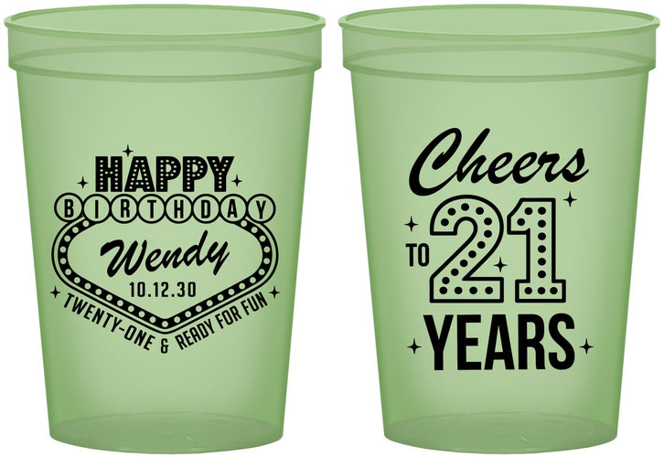 Custom 21st Birthday 16 oz Glow In The Dark Cups - Vegas | 340007