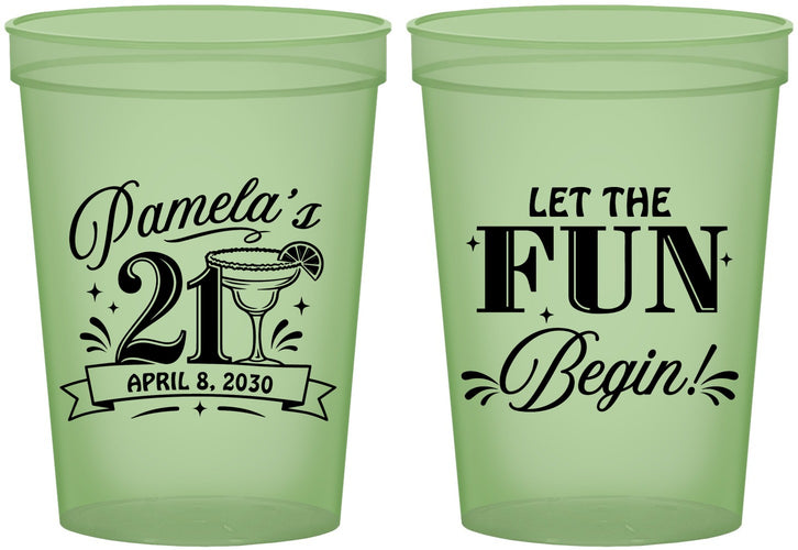 Custom 21st Birthday 16 oz Glow In The Dark Cups - Let The Fun Begin | 340009