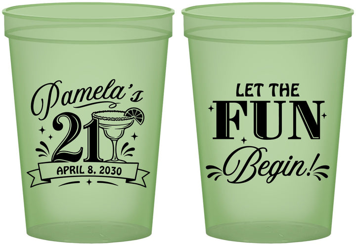 Custom 21st Birthday 16 oz Glow In The Dark Cups - Let The Fun Begin | 340009