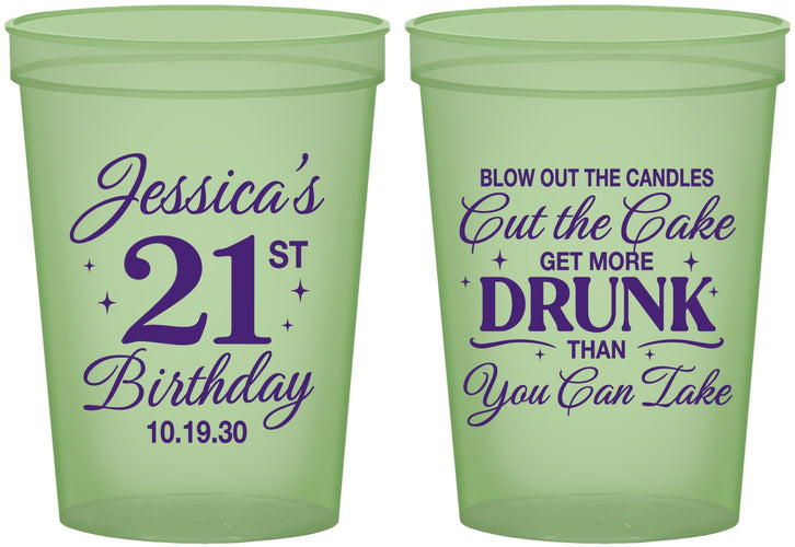 Custom 21st Birthday 16 oz Glow In The Dark Cups - Candles Cake Drunk | 340010