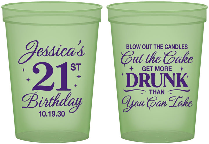 Custom 21st Birthday 16 oz Glow In The Dark Cups - Candles Cake Drunk | 340010