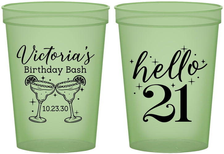 Custom 21st Birthday 16 oz Glow In The Dark Cups - Hello Twenty One | 340011
