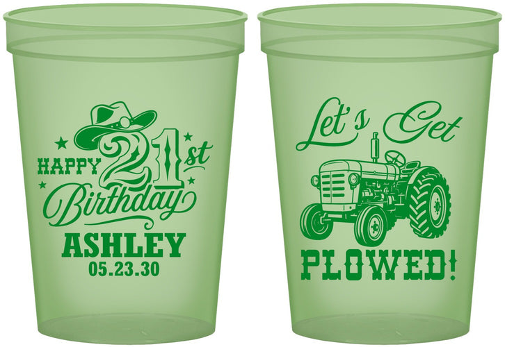 Custom 21st Birthday 16 oz Glow In The Dark Cups - Lets Get Plowed | 340012
